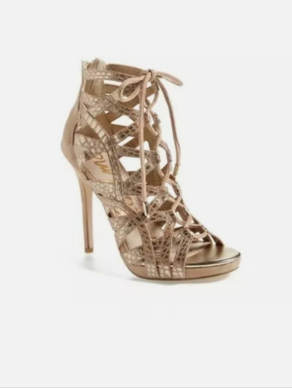 Sam Edelman Essex Lace-Up Metallic Snake-Embossed High Heel Sandal - Gold